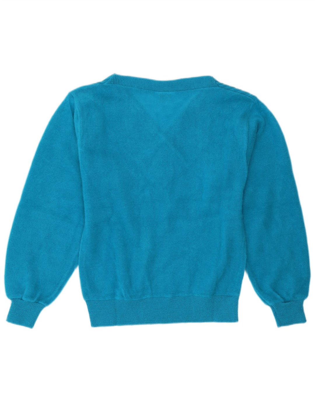 Vintage Dame V-hals sweater UK 12 Medium Blue Acryl