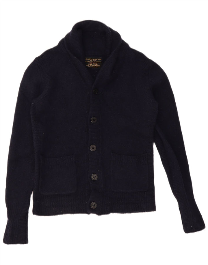 ALL SAINTS Herre cardigan sweater Lille marineblå lammeuld