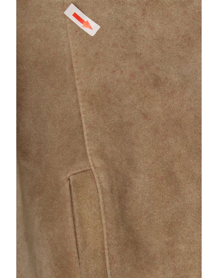 Vintage dame ruskind bomberjakke EU 50 XL Beige Colourblock polyakryl