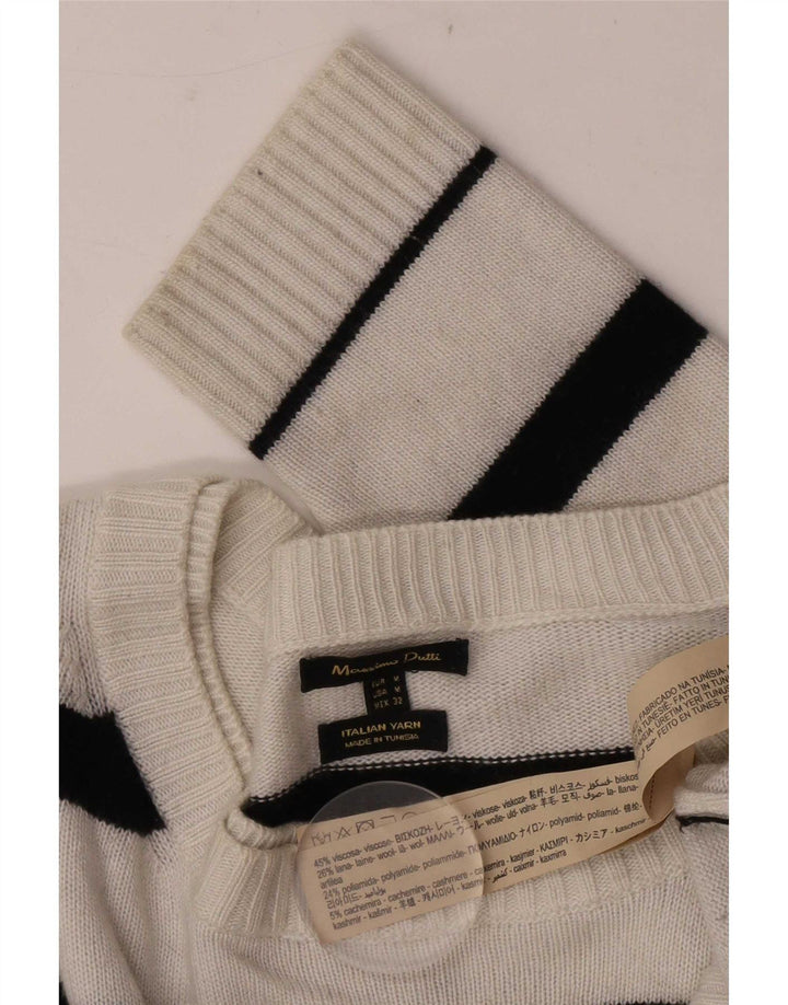 Massimo Dutti Herre Boat Neck Jumper Sweater Medium Hvid Stribet Viscose