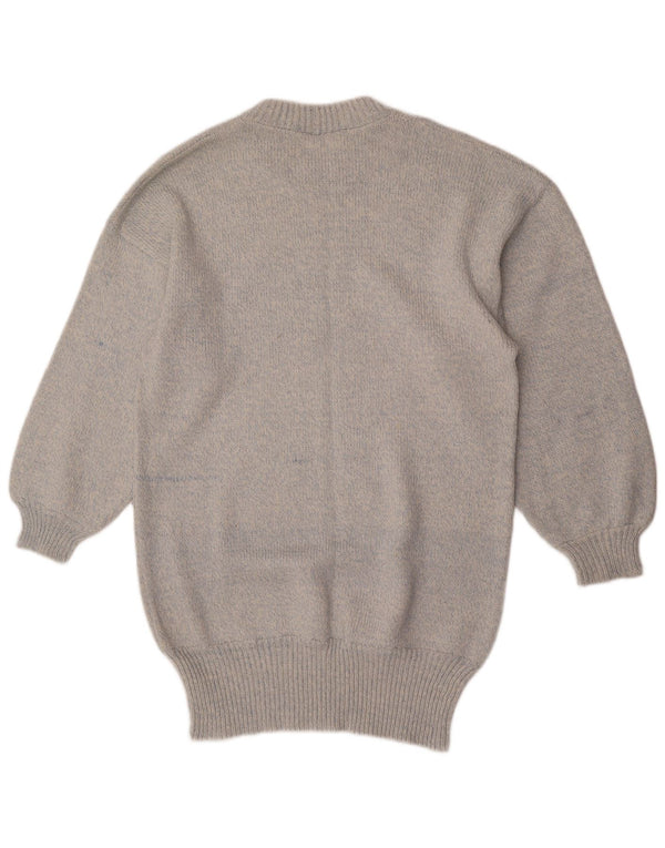 Vintage Dame Longline Crew Neck Jumper Sweater UK 16 Large Grey Flecked