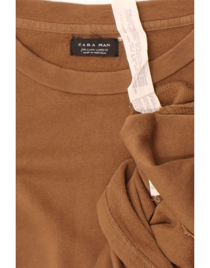 Zara Herre T-Shirt Top Stor Brun Bomuld