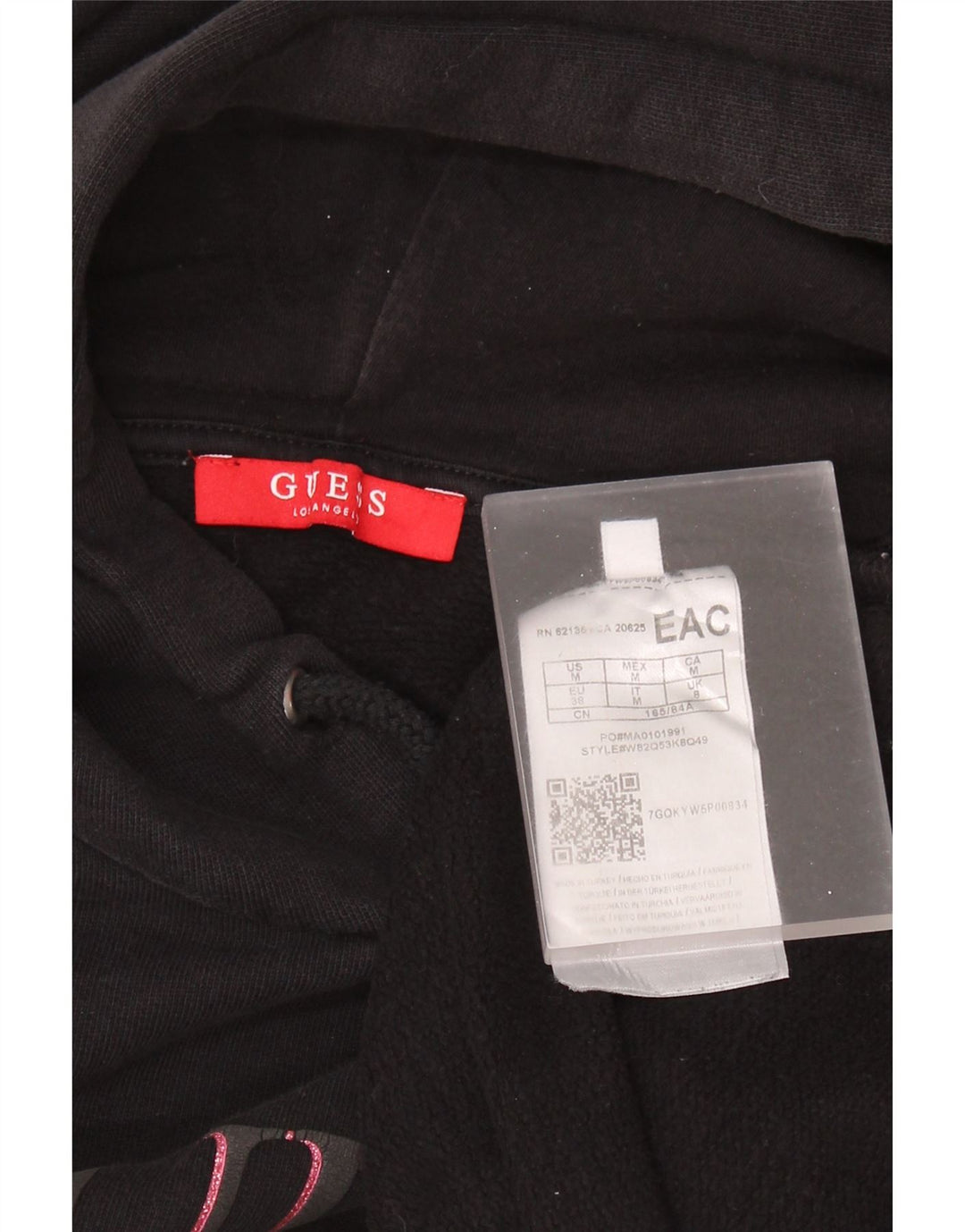 GUESS Oversized 3/4-ærmet grafisk hættetrøjetrøje til kvinder UK 8 Small Black