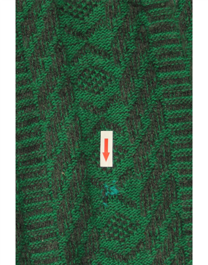 Vintage herre rund hals sweater mellemgrøn geometrisk