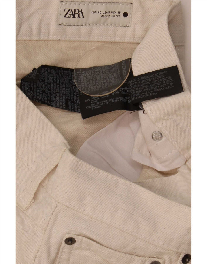 Zara Dame Denim Shorts EU 40 Medium W30 Hvid Bomuld