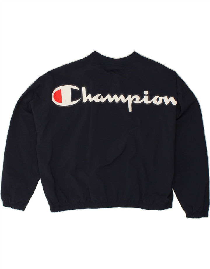 CHAMPION Womens Crop Graphic Pullover Tracksuit Top UK 10 Small Navy Blue Vintage Champion and Second-Hand Champion from Messina Hembry 