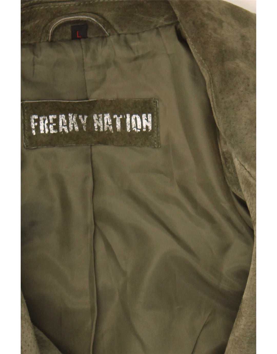 Freaky Nation Dame Ruskind Biker Jacket UK 14 Stor Khaki Læder