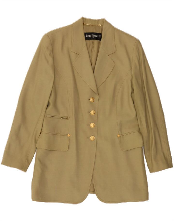 LOUIS FERAUD Womens 4 Button Blazer Jacket UK 16 Large Khaki Virgin Wool Vintage Louis Feraud and Second-Hand Louis Feraud from Messina Hembry 