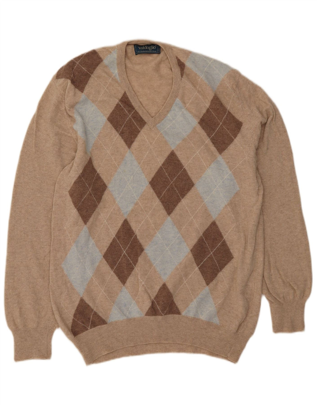 Valdoglio Herre V-hals sweater XL Beige Argyle/Diamond Wool