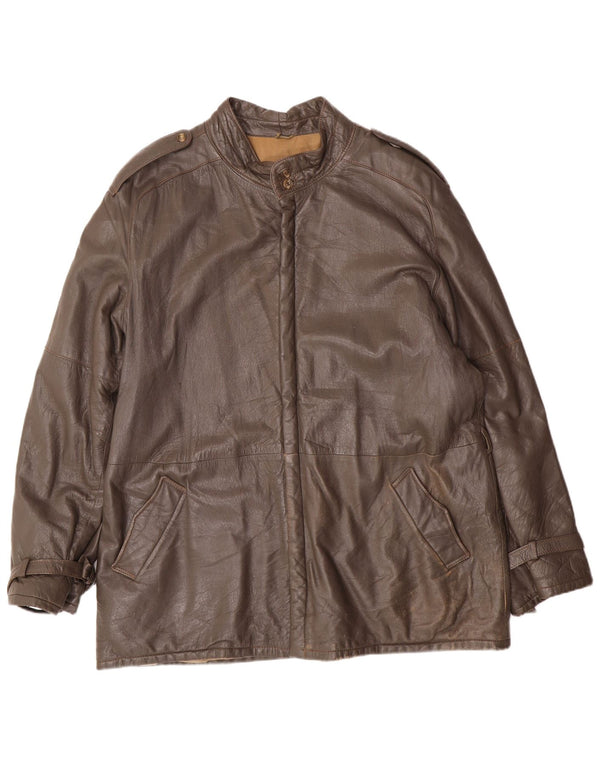 Vintage Herre Military Læderjakke IT 56 3XL Grå Læder