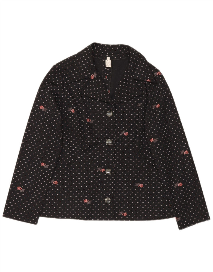 Romy Dame 4 Button Blazer Jacket UK 14 Large Black Floral Polyester