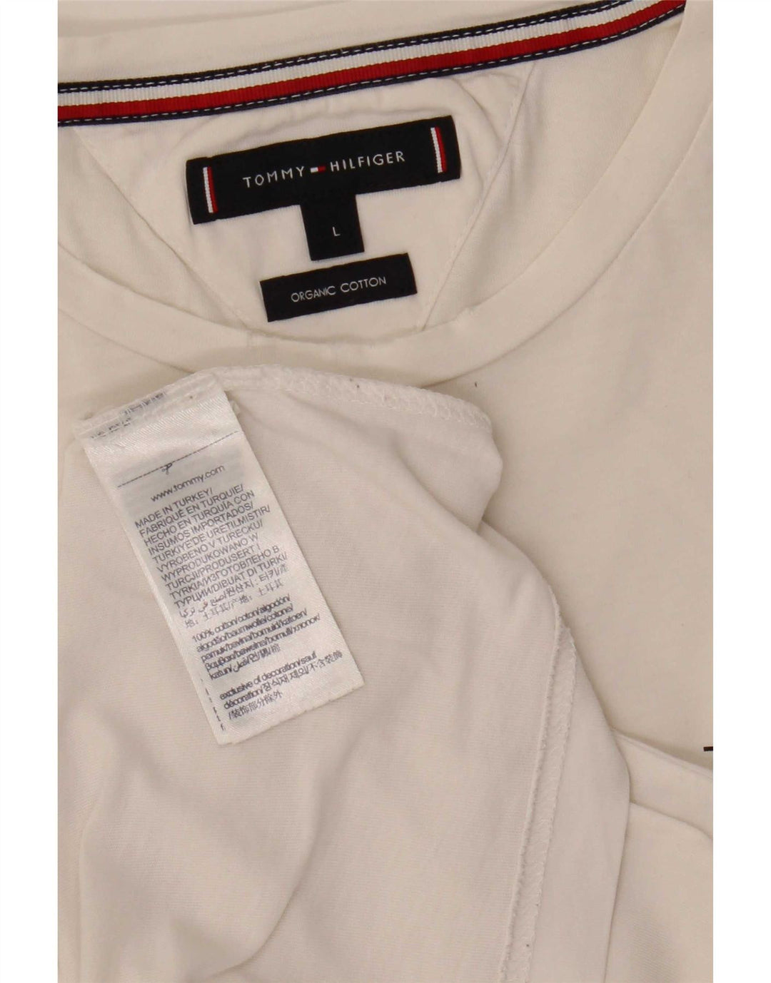 Tommy Hilfiger Herre T-Shirt Top Stor hvid stribet bomuld