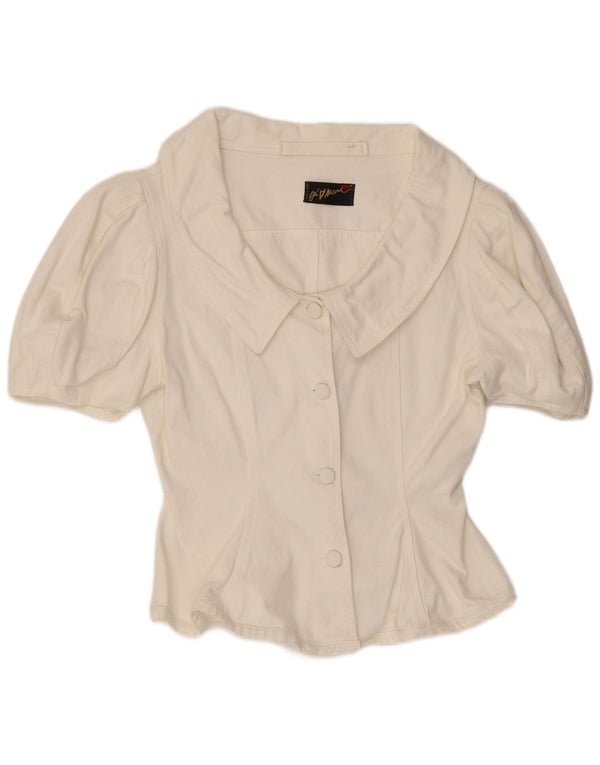 Vintage kortærmet skjortebluse til kvinder UK 12 Medium White