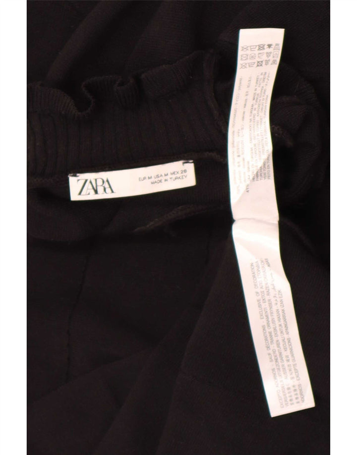 Zara Dame 3/4 ærmet A-line Kjole UK 12 Medium Sort Polyamid