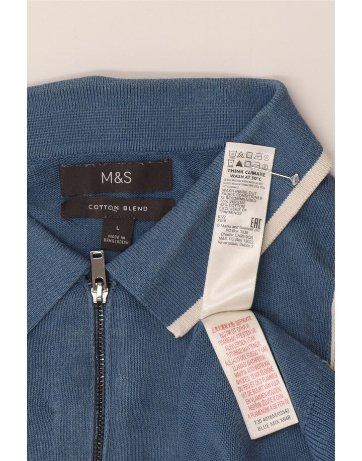 Marks & Spencer Herre Polo Neck trøje Sweater Large Blue Colourblock