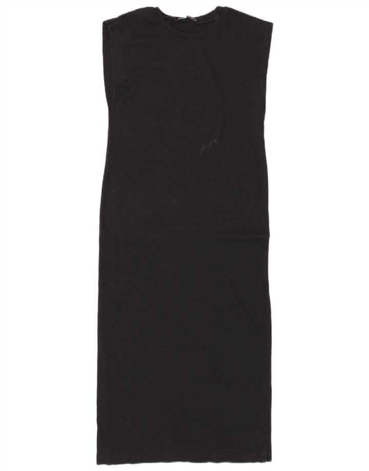 Zara Dame Ærmeløs Shift Dress UK 10 Small Black Bomuld