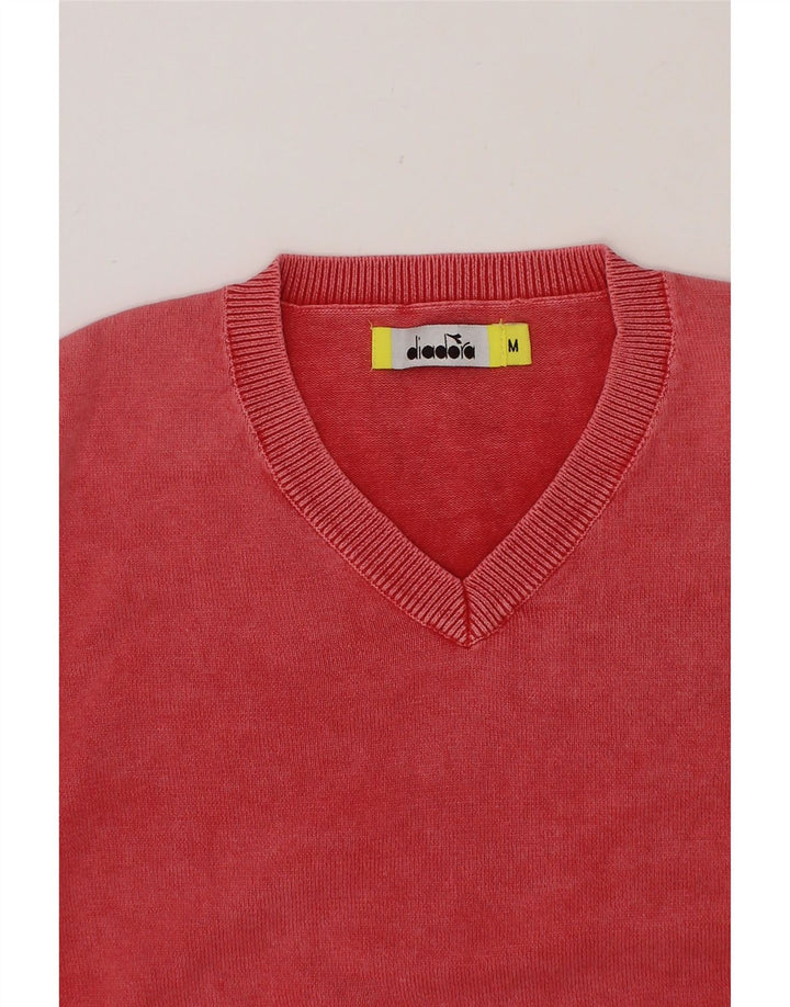 DIADORA Womens V-Neck Jumper Sweater UK 14 Medium Red Cotton Vintage Diadora and Second-Hand Diadora from Messina Hembry 
