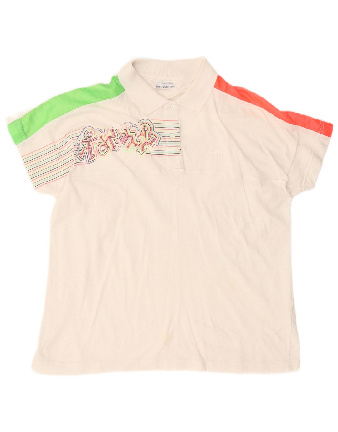 Sergio Tacchini Herre grafisk poloshirt Stor hvid Colourblock Bomuld