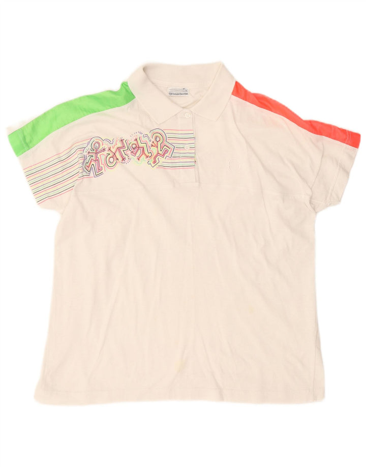 Sergio Tacchini Herre grafisk poloshirt Stor hvid Colourblock Bomuld