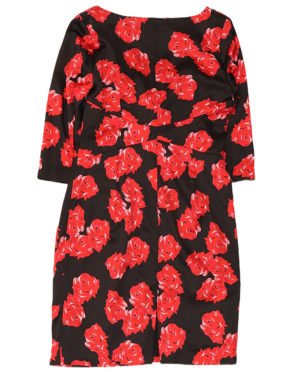 Coast Kvinders 3/4 ærmer Skede Kjole UK 16 Large Black Floral Silke