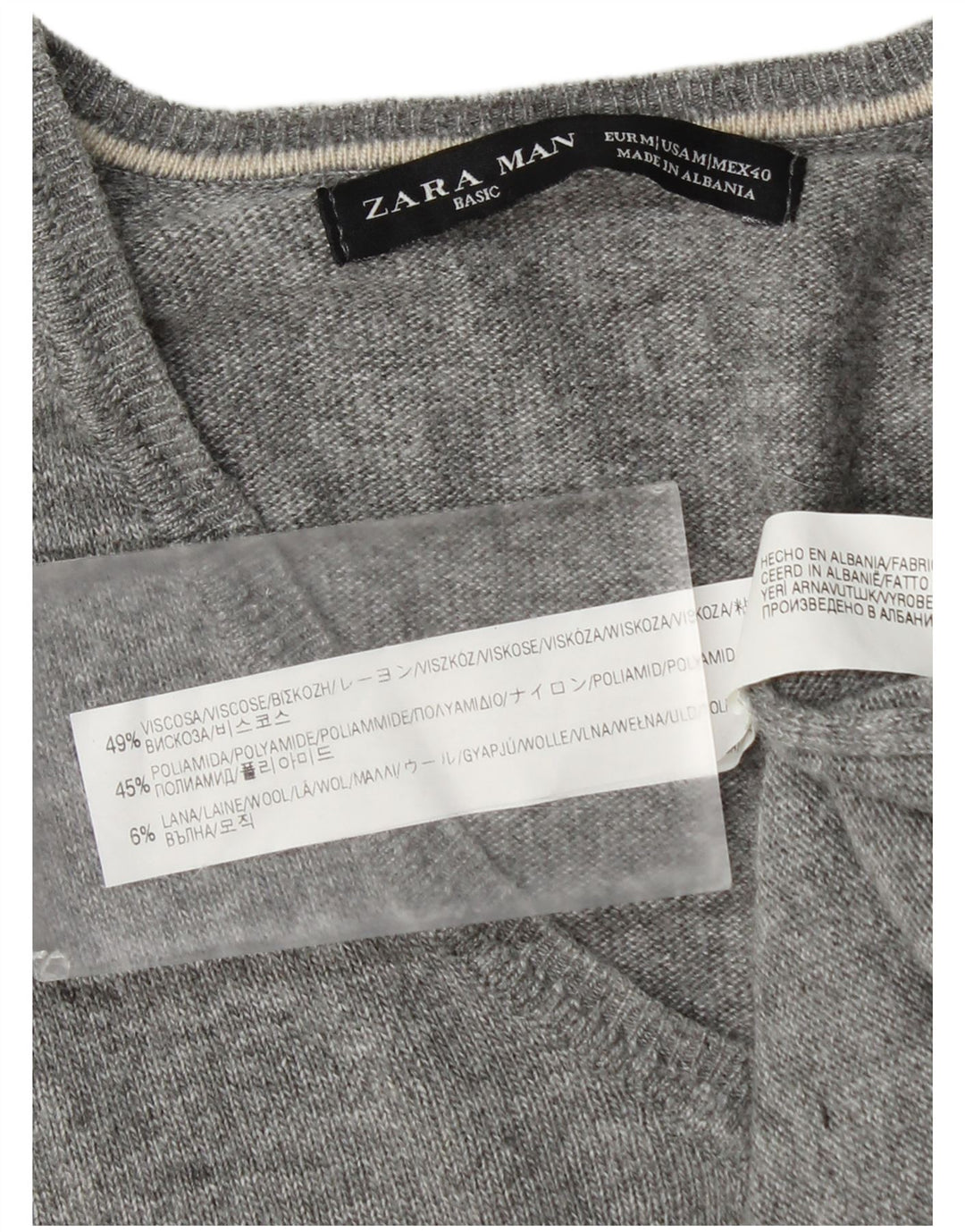 Zara Herre V-hals sweater Medium Grå Viscose