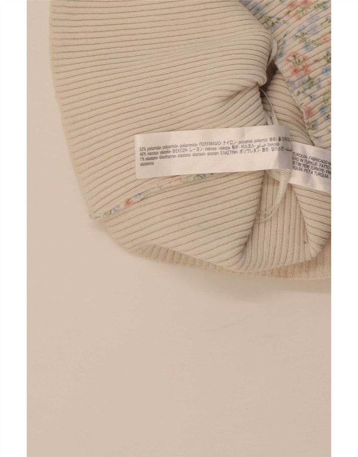 Zara Womens Crop Cami Top UK 12 Medium Off White Floral Polyamid