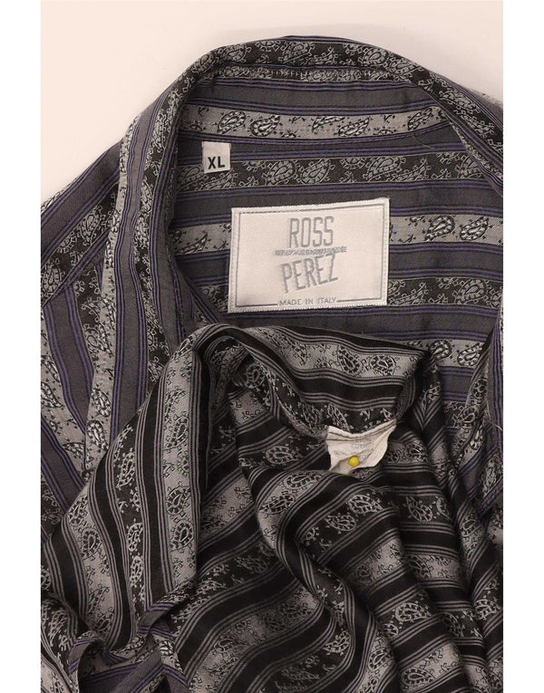 Vintage Mens Shirt XL Grey Striped Cotton