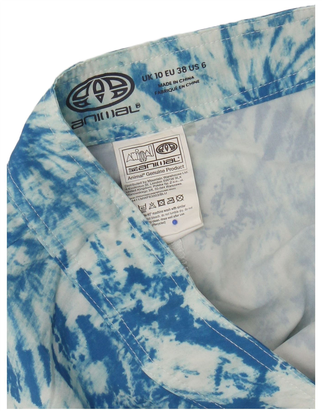 Animal Womens svømmeshorts UK 10 Small Blue Tie Dye Polyester