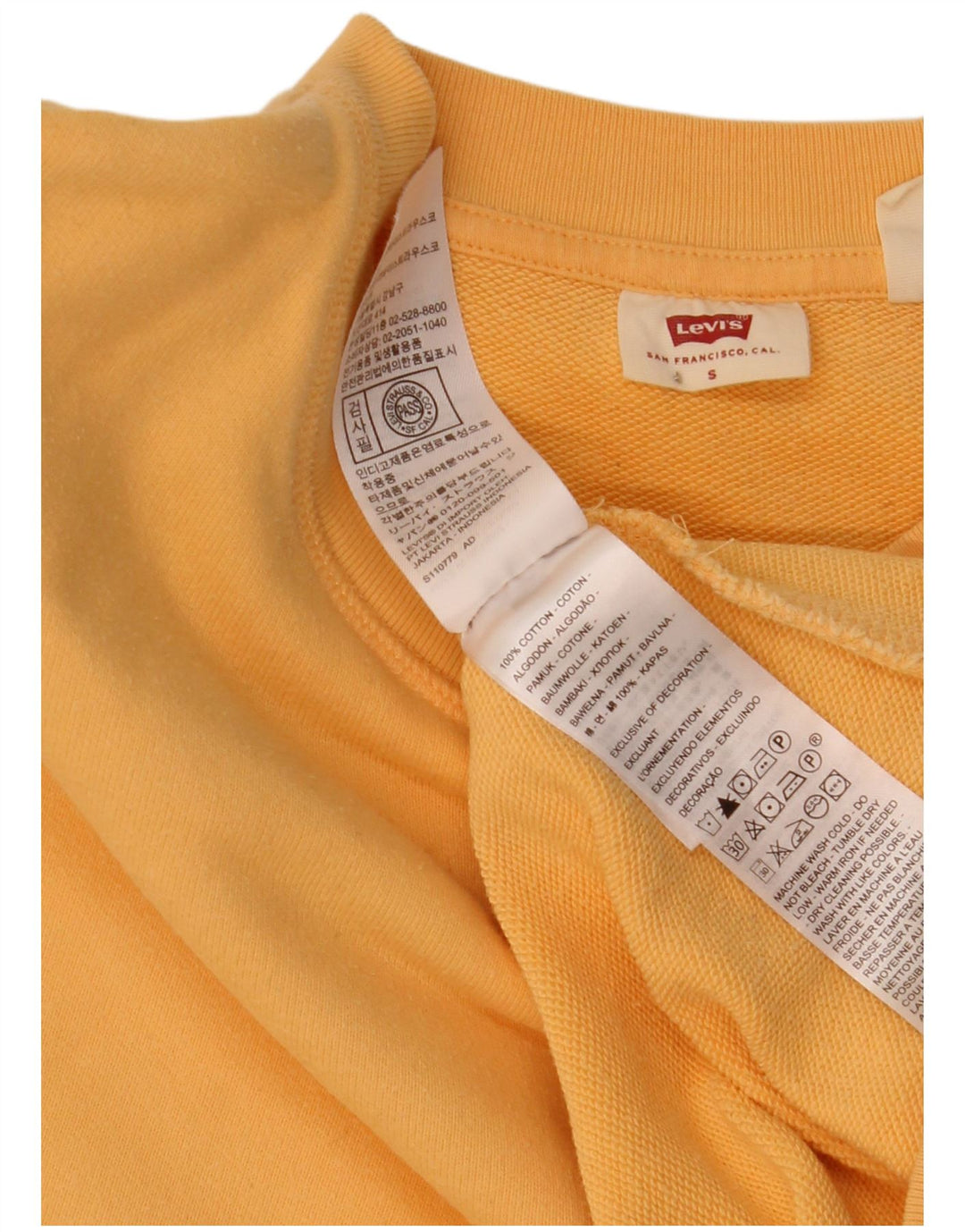 LEVI'S Womens Oversized Sweatshirt Jumper UK 10 Small Yellow Cotton