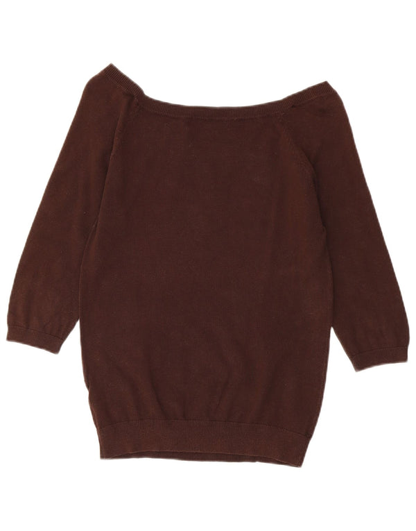 Zara Womens Crop 3/4-ærmet Boat Neck Jumper Sweater UK 14 Large Brown