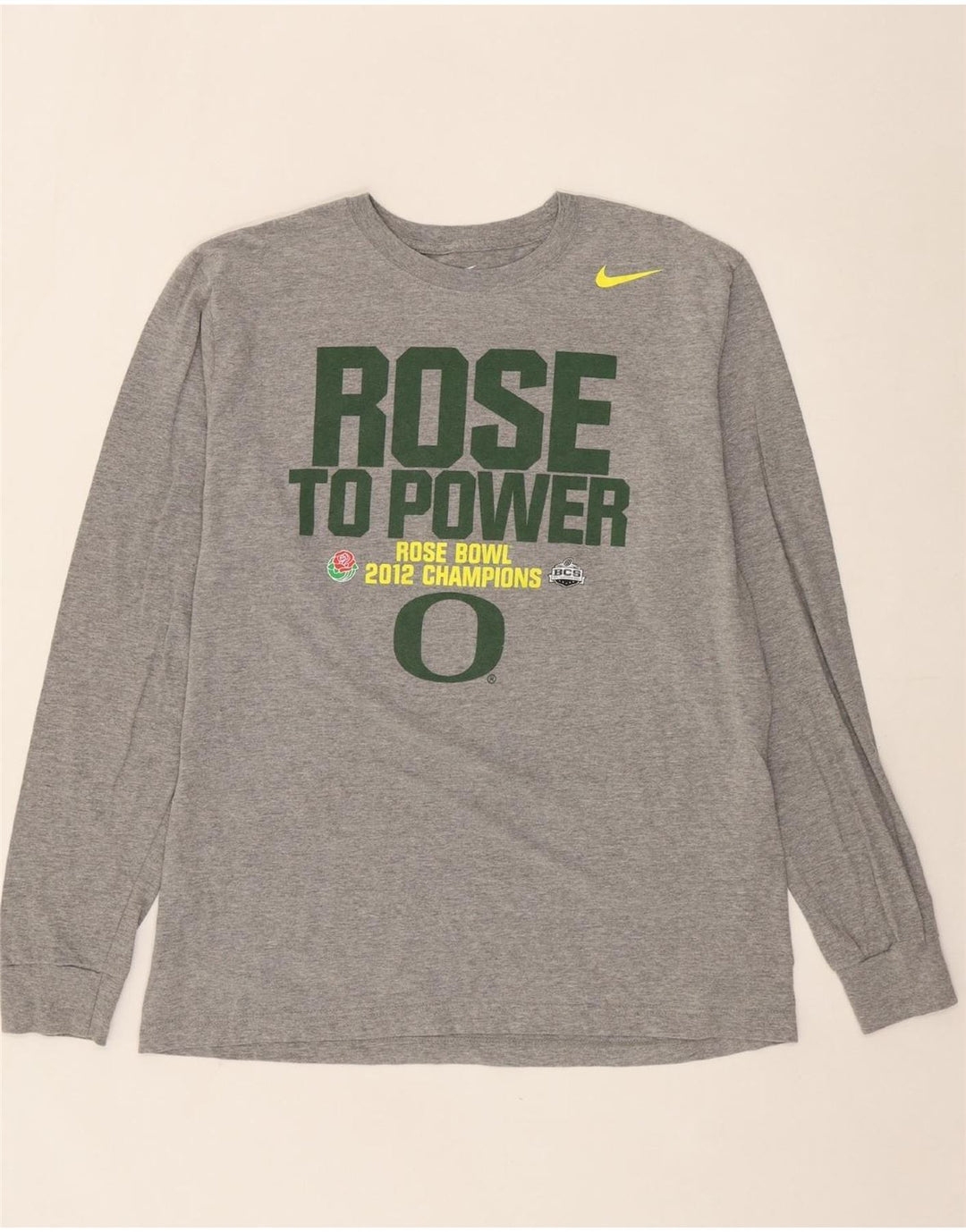 NIKE Mens Rose Bowl 2012 Standard Fit Graphic Top Long Sleeve XL Grey Vintage Nike and Second-Hand Nike from Messina Hembry 