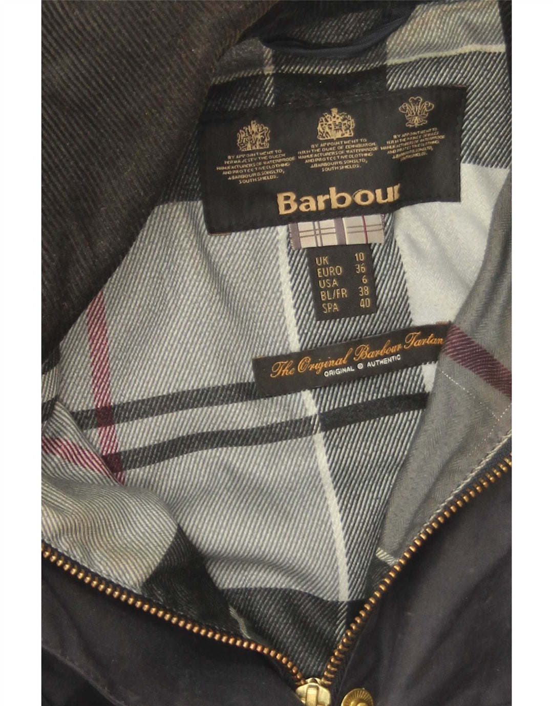 Barbour Womens vokset bomuldsjakke UK 10 Small Navy Blue Cotton