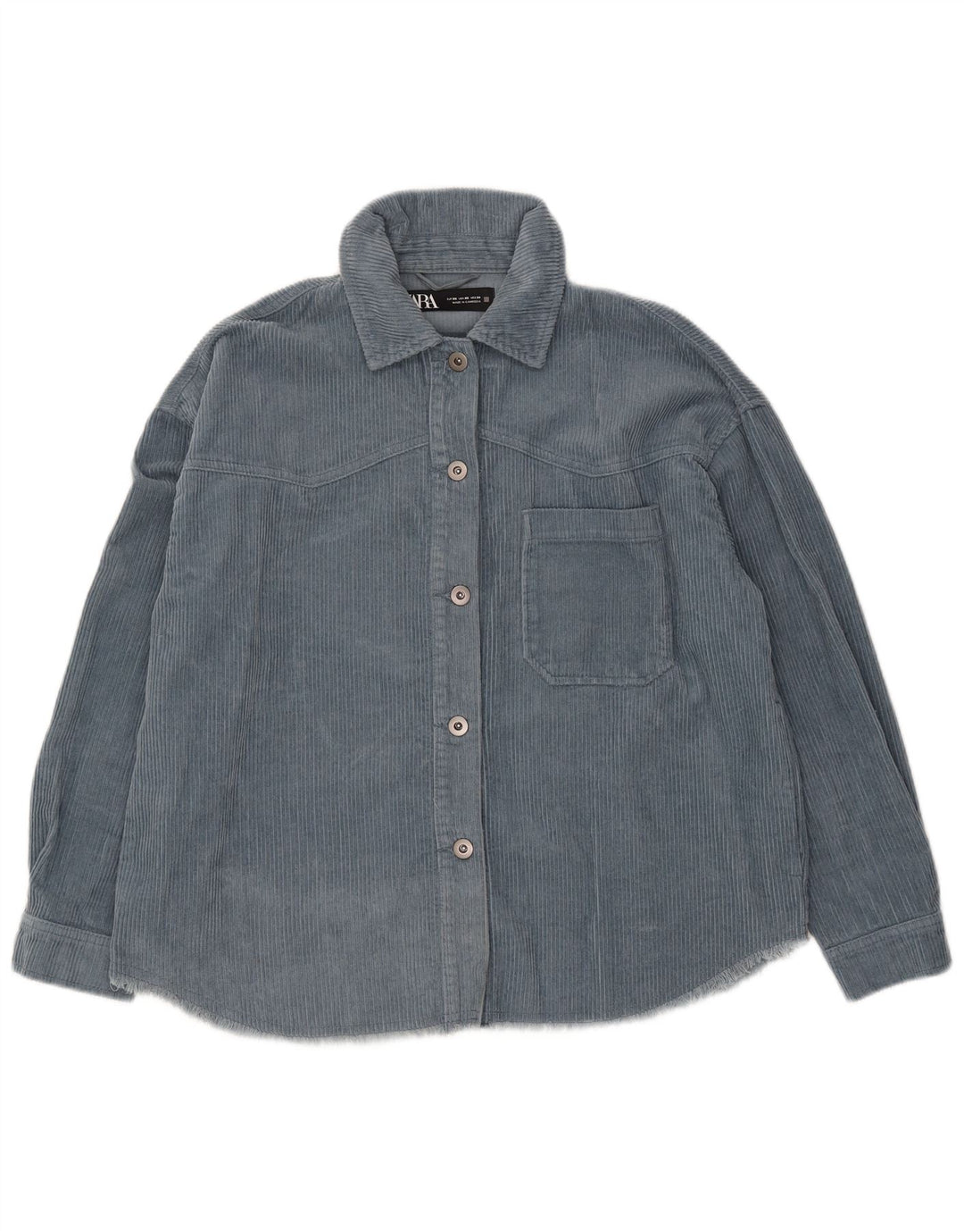 Zara Dame Oversized Corduroy Jacket UK 6 XS Blå Bomuld