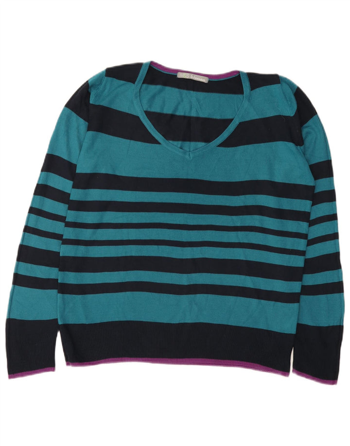 Marks & Spencer Dame V-hals sweater UK 12 Mellem blå stribet