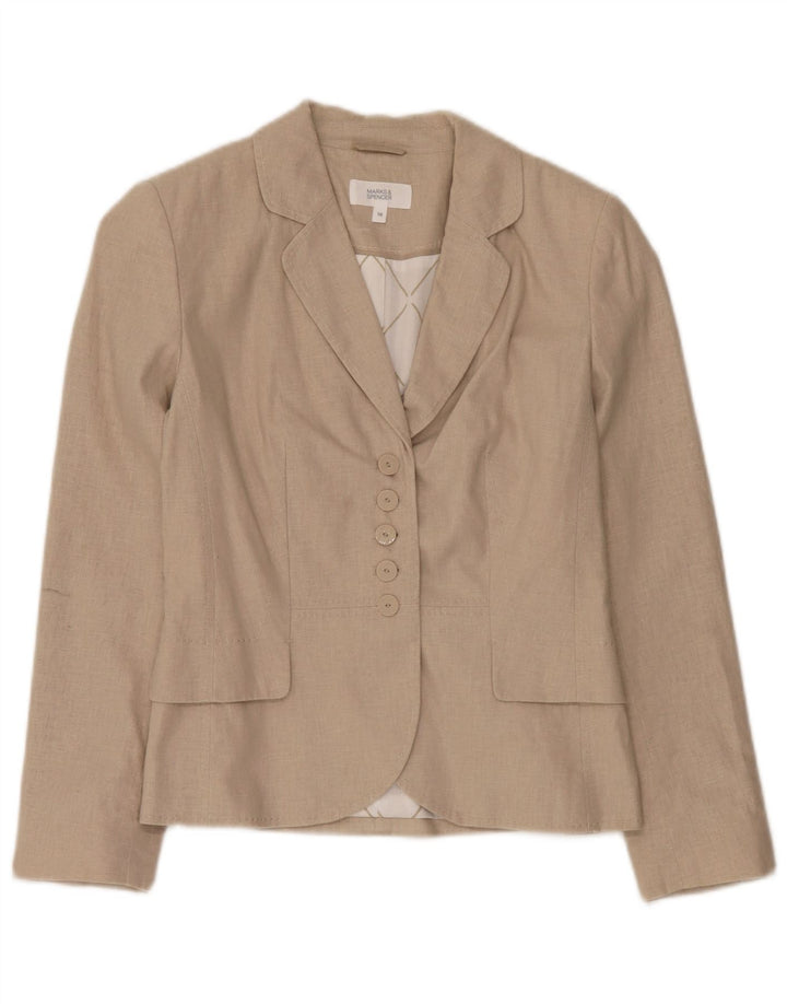 Marks & Spencer Dame 5 Button Blazer Jacket UK 10 Small Beige Linen