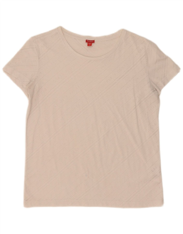 Guess Graphic T-Shirt Top UK 10 Small Off White