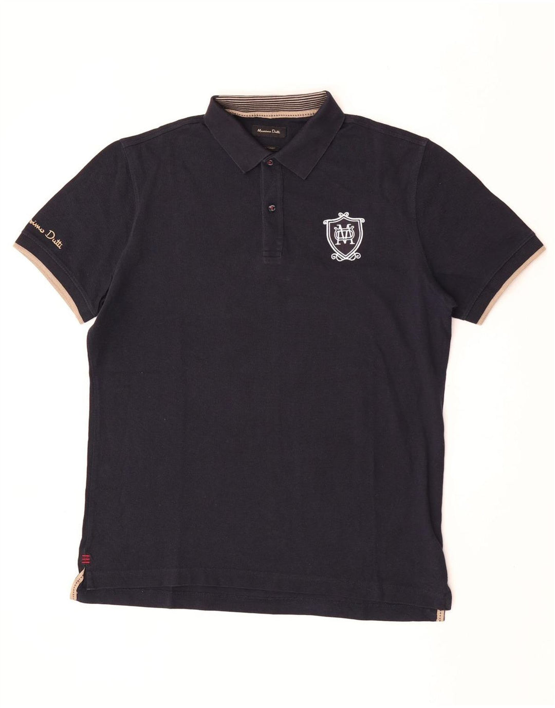 Massimo Dutti Herre grafisk poloshirt XL marineblå bomuld