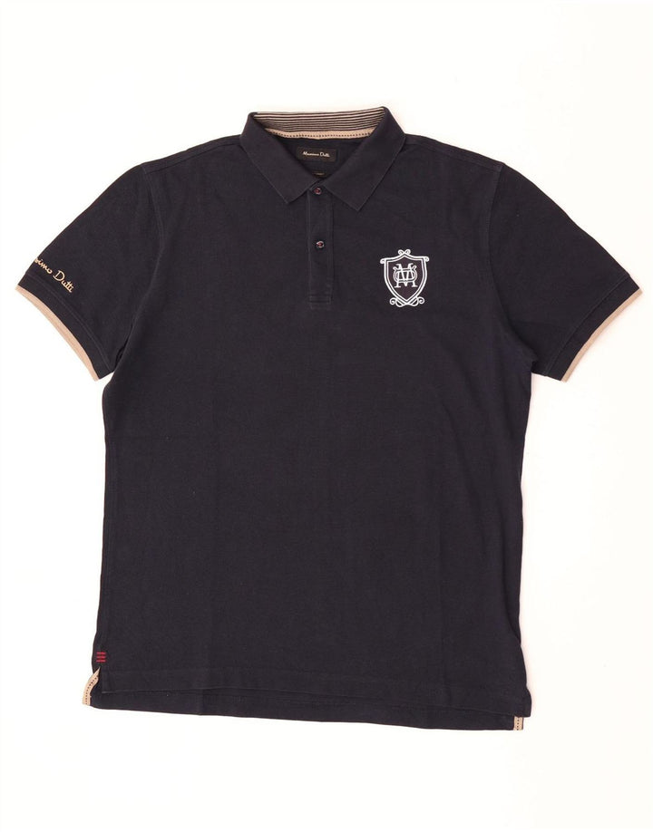 Massimo Dutti Herre grafisk poloshirt XL marineblå bomuld