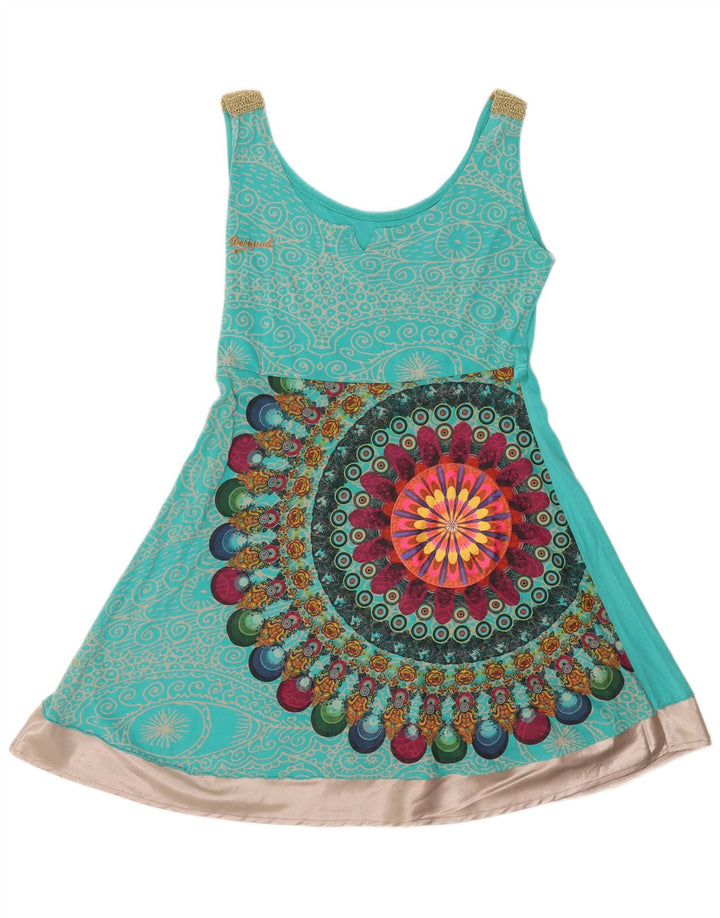 Desigual Kvinders Grafisk A-Line Kjole UK 14 Medium Turkis Paisley