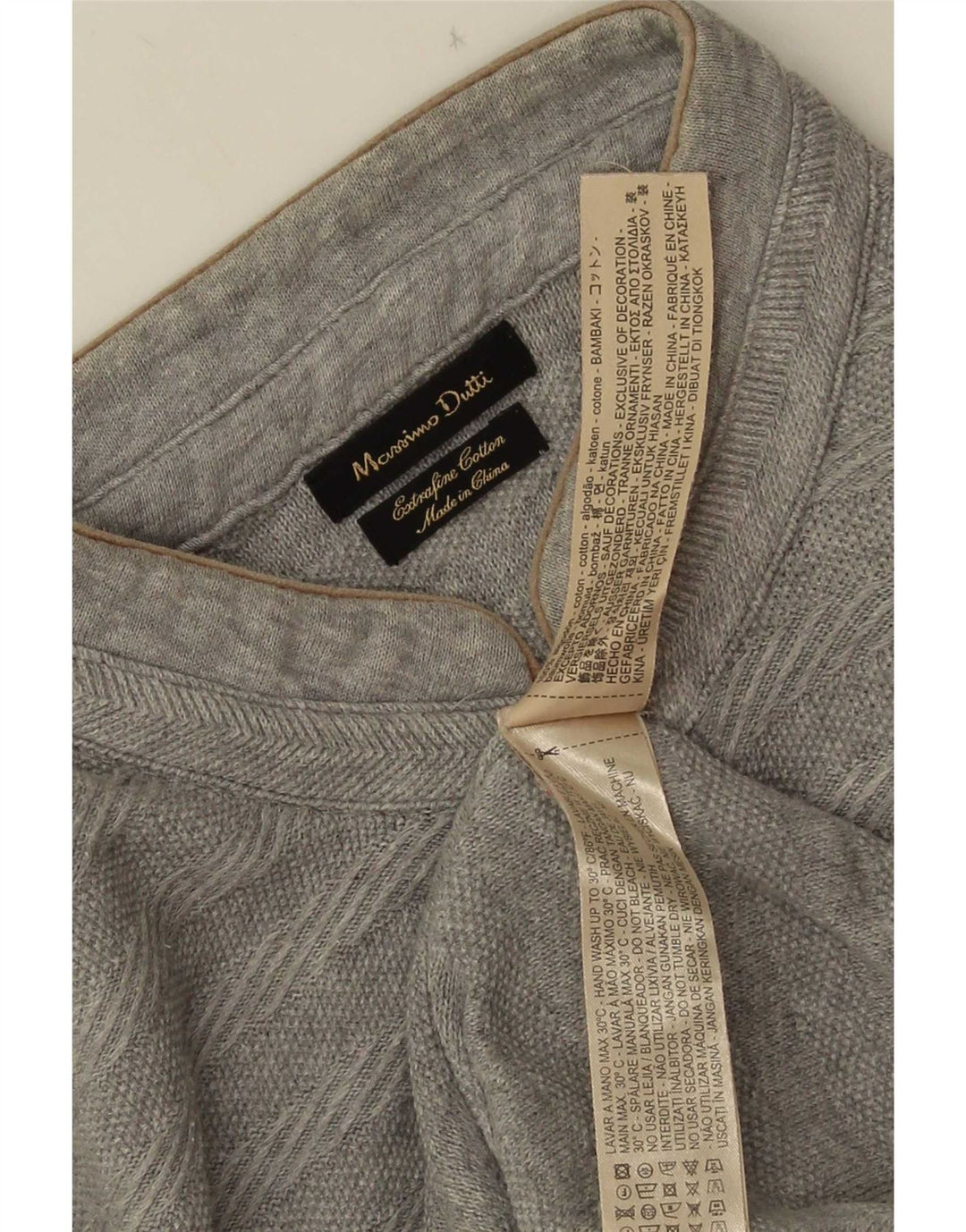 Massimo Dutti Herre Button Neck Jumper Sweater XL Grå Stribet Bomuld