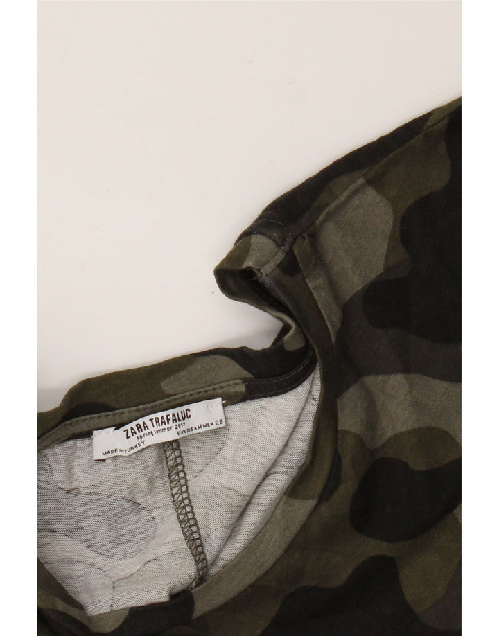 Zara Trafaluc Bluse Top UK 14 Medium Grøn Camouflage