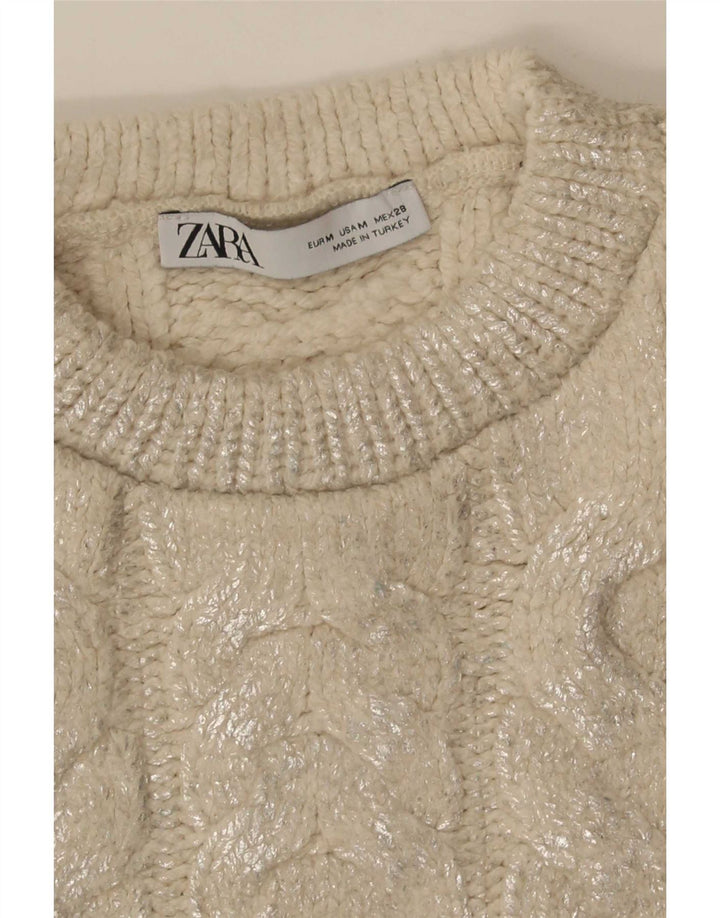 Zara Womens Crop Jumper Sweater med rund hals DK 14 Medium Beige