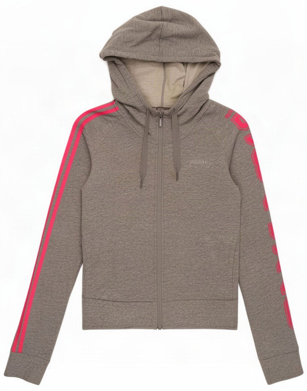 Adidas Womens Graphic Zip Hoodie Sweater UK 10 Small Grey Cotton