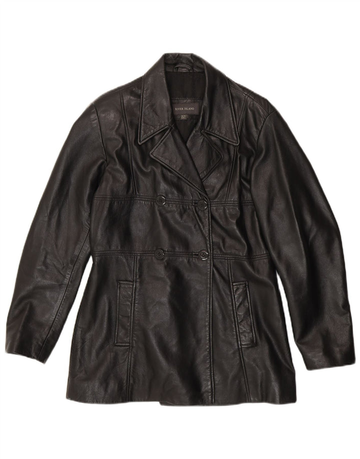 RIVER ISLAND Womens Double Breasted Jacket UK 14 Medium Black Leather