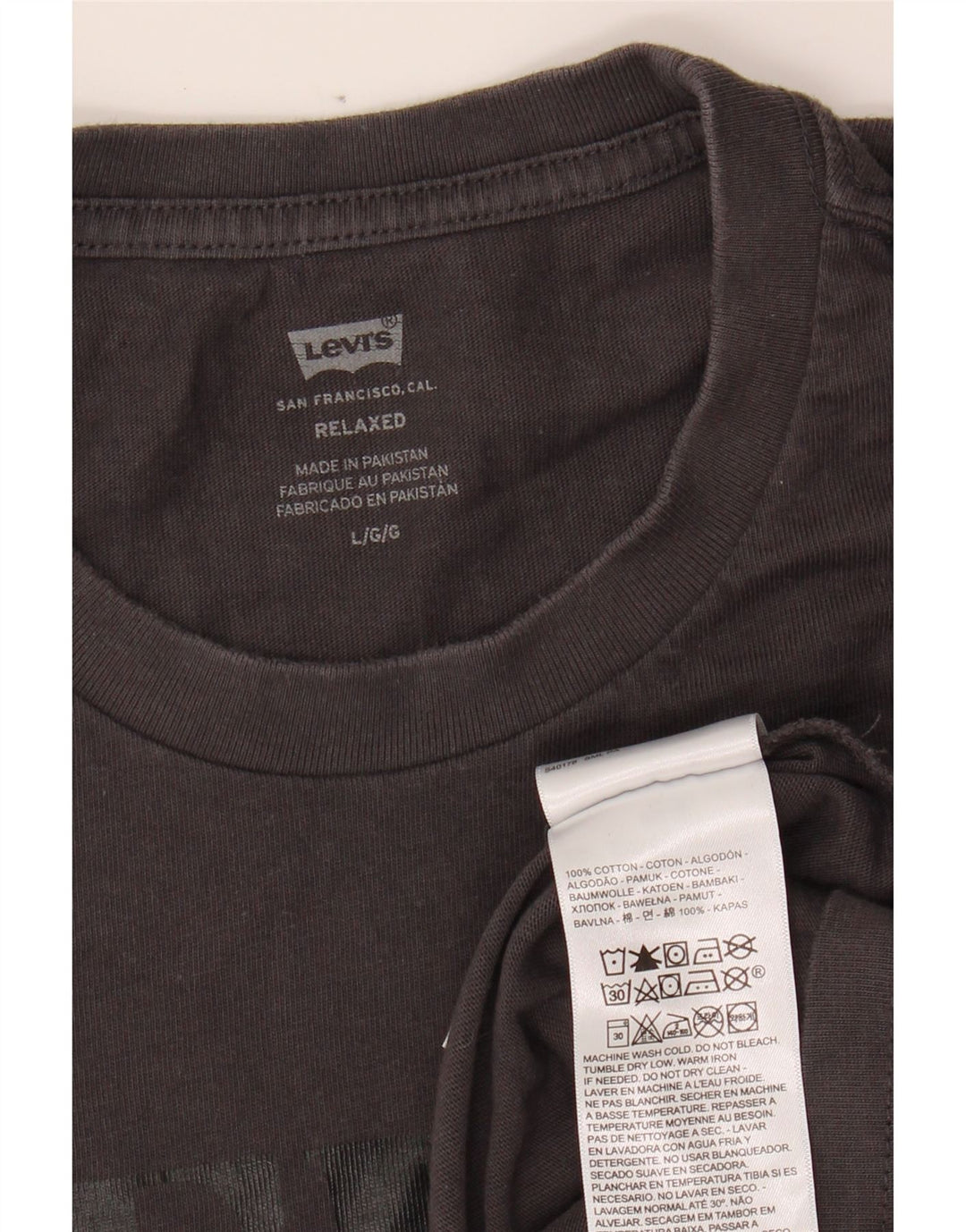 LEVI'S Mens Relaxed Fit Graphic T-Shirt Top Large Grey Cotton Vintage Levi's and Second-Hand Levi's from Messina Hembry 
