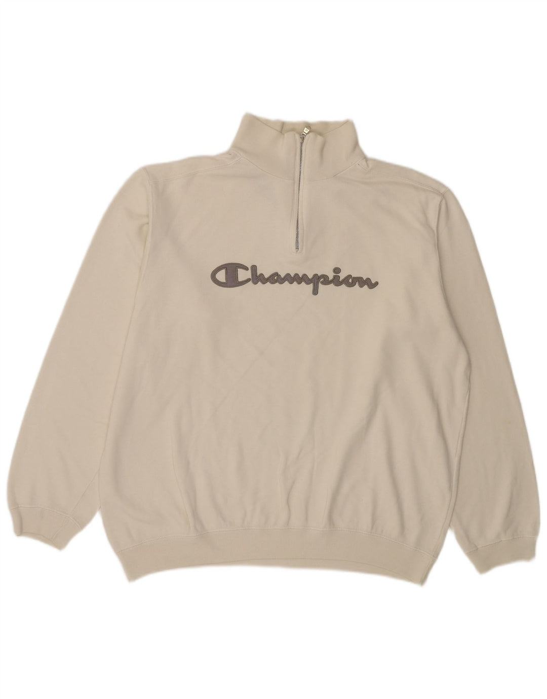Champion Herre Grafisk Zip Neck Sweatshirt Jumper Stor hvid Bomuld