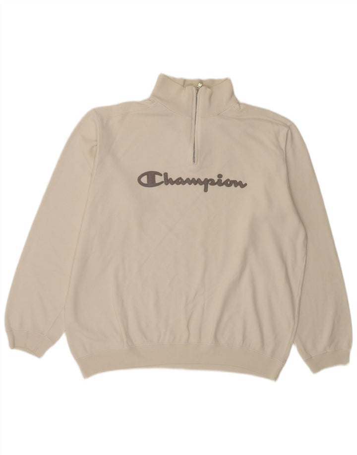 Champion Herre Grafisk Zip Neck Sweatshirt Jumper Stor hvid Bomuld