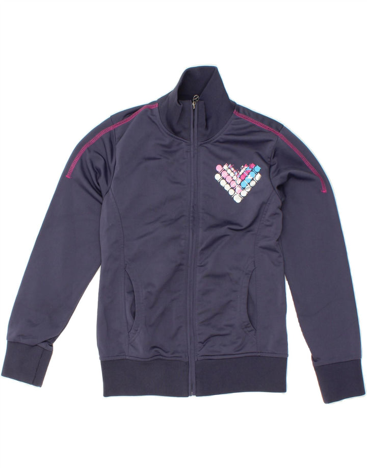 DIADORA Girls Graphic Tracksuit Top Jacket 12-13 Years Navy Blue Polyester Vintage Diadora and Second-Hand Diadora from Messina Hembry 