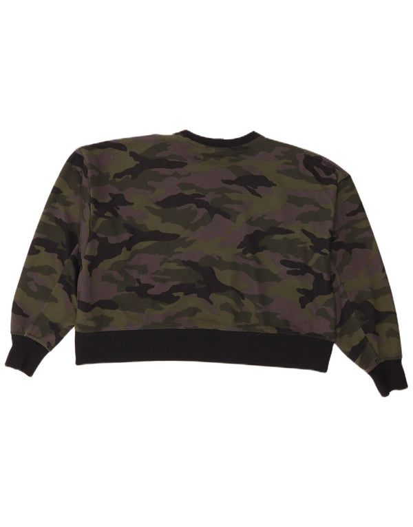 Nike Dame Dri Fit Crop Sweatshirt Jumper UK 14 Medium Khaki Camouflage