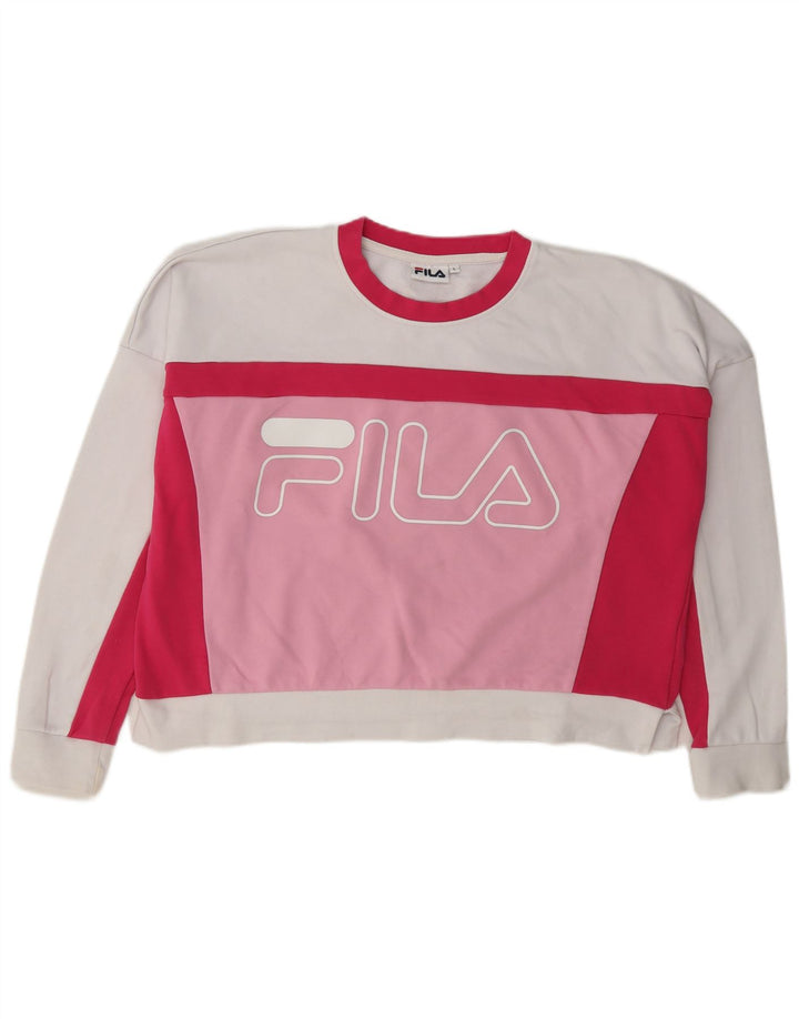 Fila Womens Oversized Crop Sweatshirt Jumper UK 16 Large White Colourblock